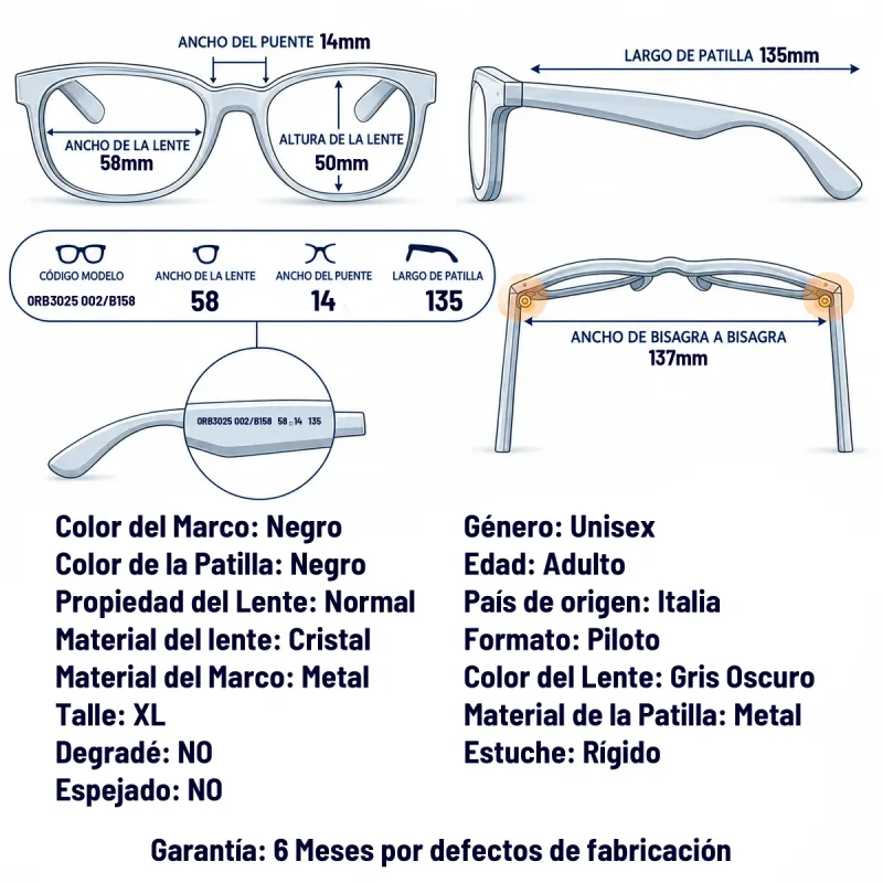 Ray-Ban RB3025  002/B1-58-XL